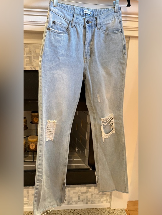 Avec Les Filles Denim - Avec Les Filles Light Blue Distressed Straight Jeans